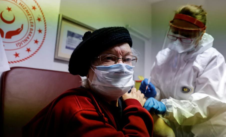 Covid-19 Vaccines: A woman receives a shot of Sinovac’s CoronaVac COVID-19 vaccine at a nursing home in Ankara, Turkey, on Tuesday. (Umit Bektas/Reuters)