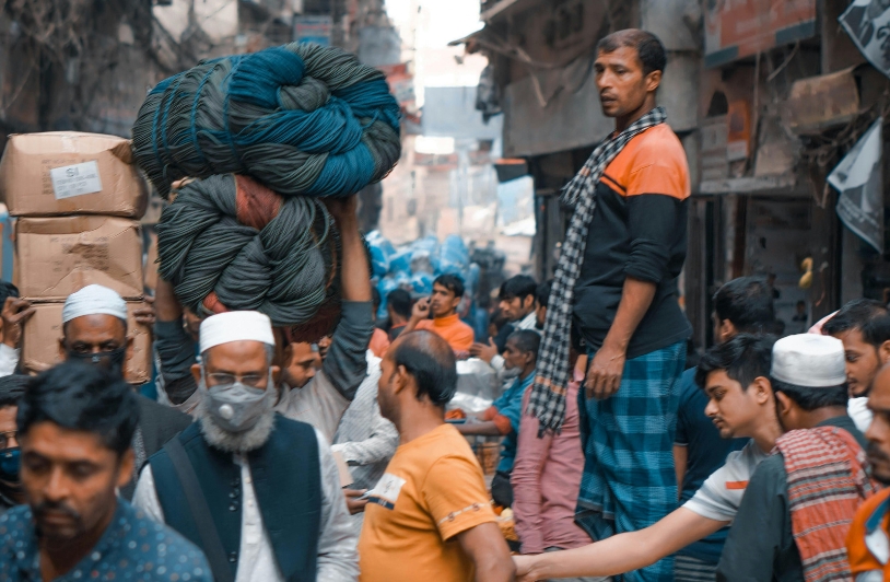 Commerce bustling in Asian street.