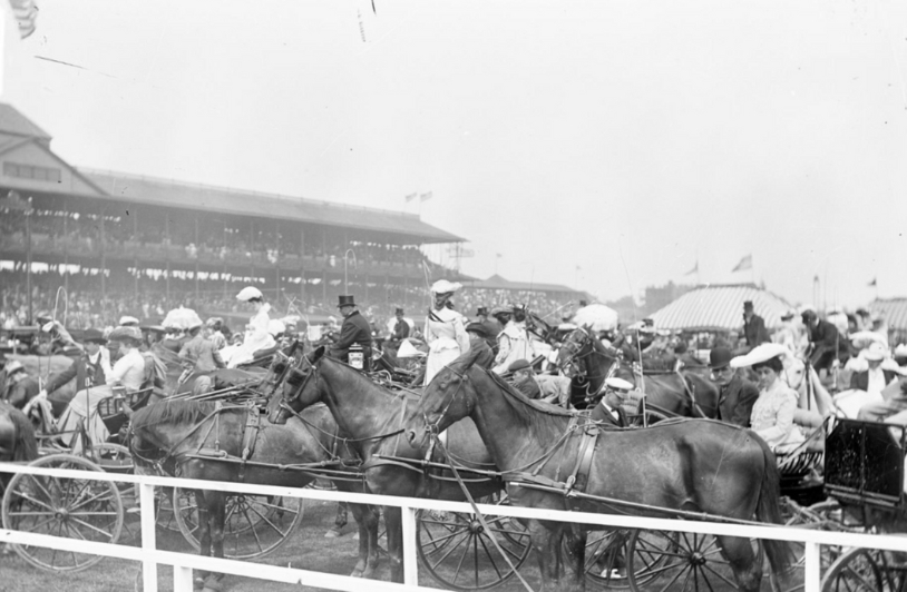 Old photo of horse racetrack.